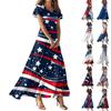 Женские летние повседневные модные платья с принтом ко Дню независимости, платья с коротким рукавом и V-образным вырезом