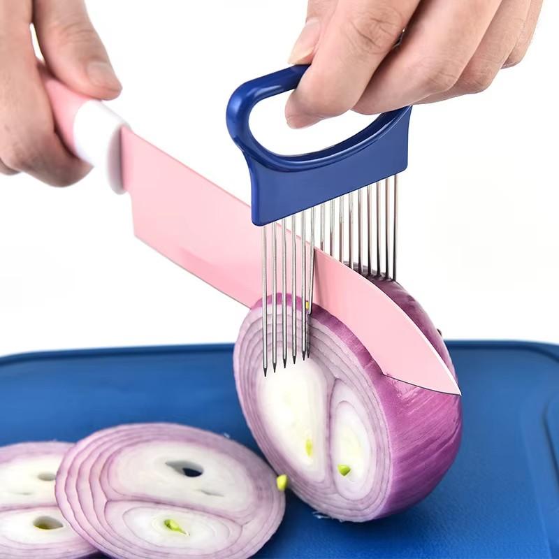 1pc Stainless Steel Onion Holder Slicer Prongs Cutter Chopper Vegetable and Meat Cutter Holder Comb Kitchen Gadget Accessories