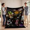 "Cartoon Monster and Creature Collage Artwork Flannel Blanket for Bedroom, Living Room, Sofa, and Nap Sofas"