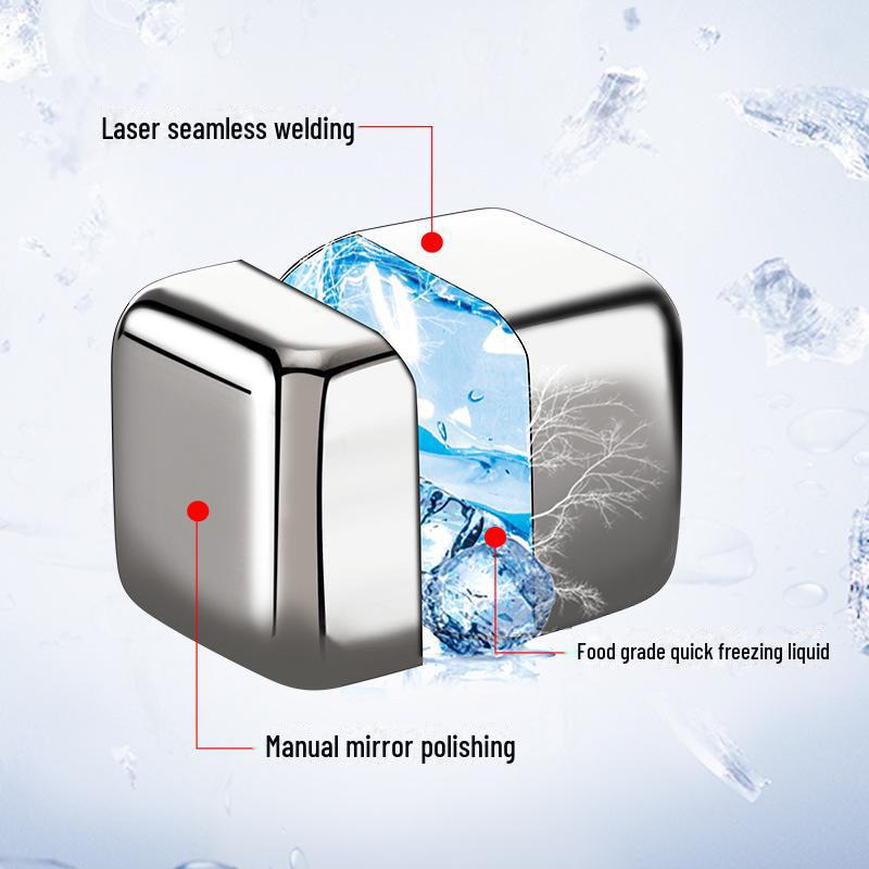 304 Stainless Steel Whiskey Ice Cubes - Fast-Freeze Metal Cooling Stones