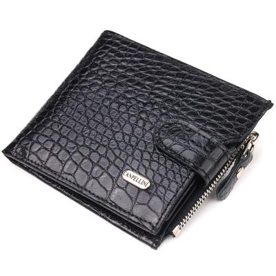 Мужской горизонтальный кошелек из натуральной фактурной кожи CANPELLINI Purse 21504 Черный