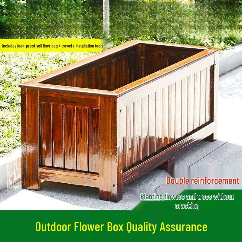 Outdoor Anti-Corrosion Solid Wood Rectangular Planter Box