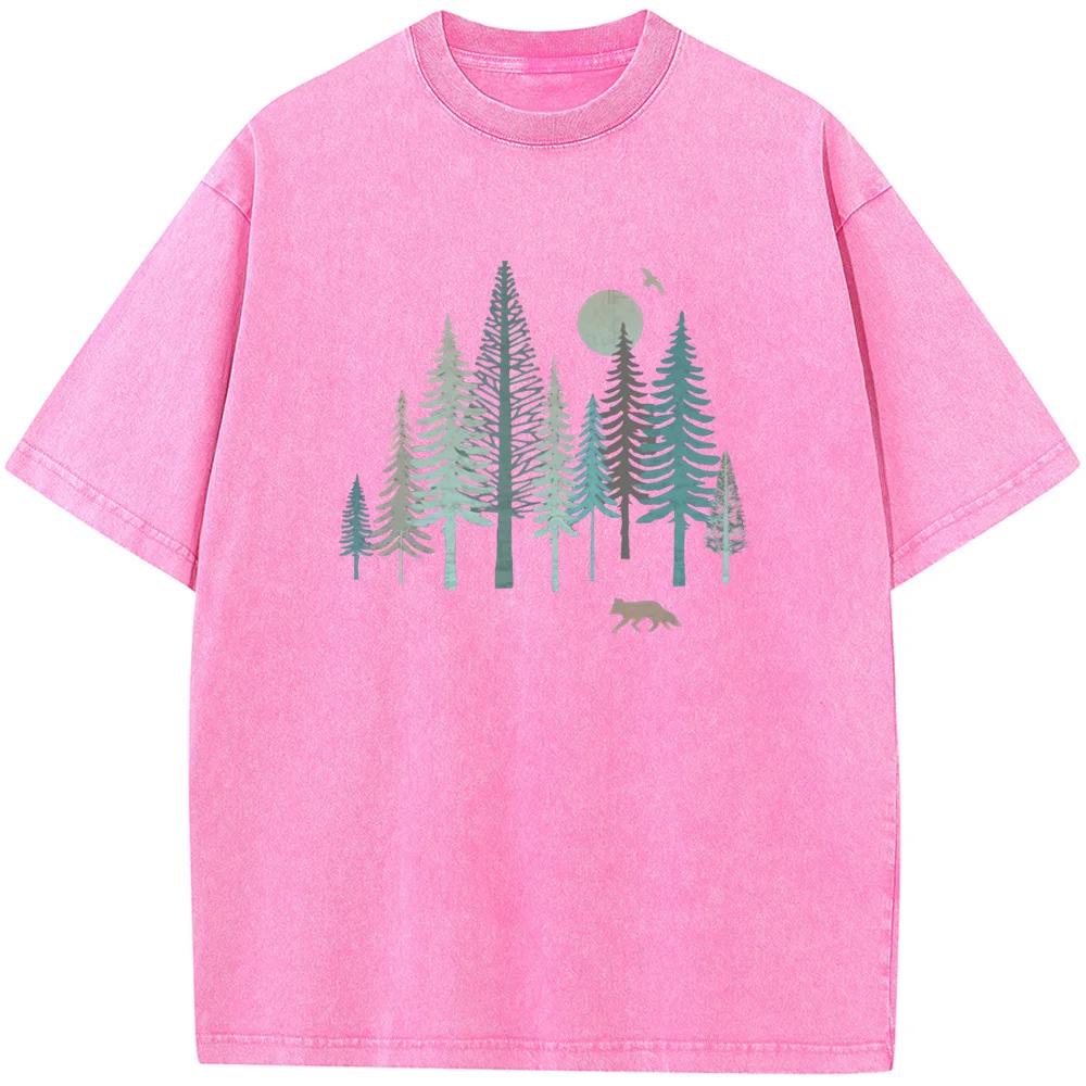 Футболка Forest Fox для мужчин, стираная, хлопковая, летняя, свободная, повседневная, отбеленная, новинка, модная, отбеленная футболка, топы, футболка