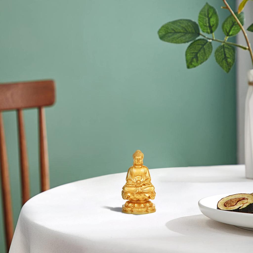 Shaka Nyorai Buddha Statue, Seated Buddha Statue, Object, Protection from Evil, Good Fortune, Feng Shui, Auspicious Item, Entryway Ornament (Gold)