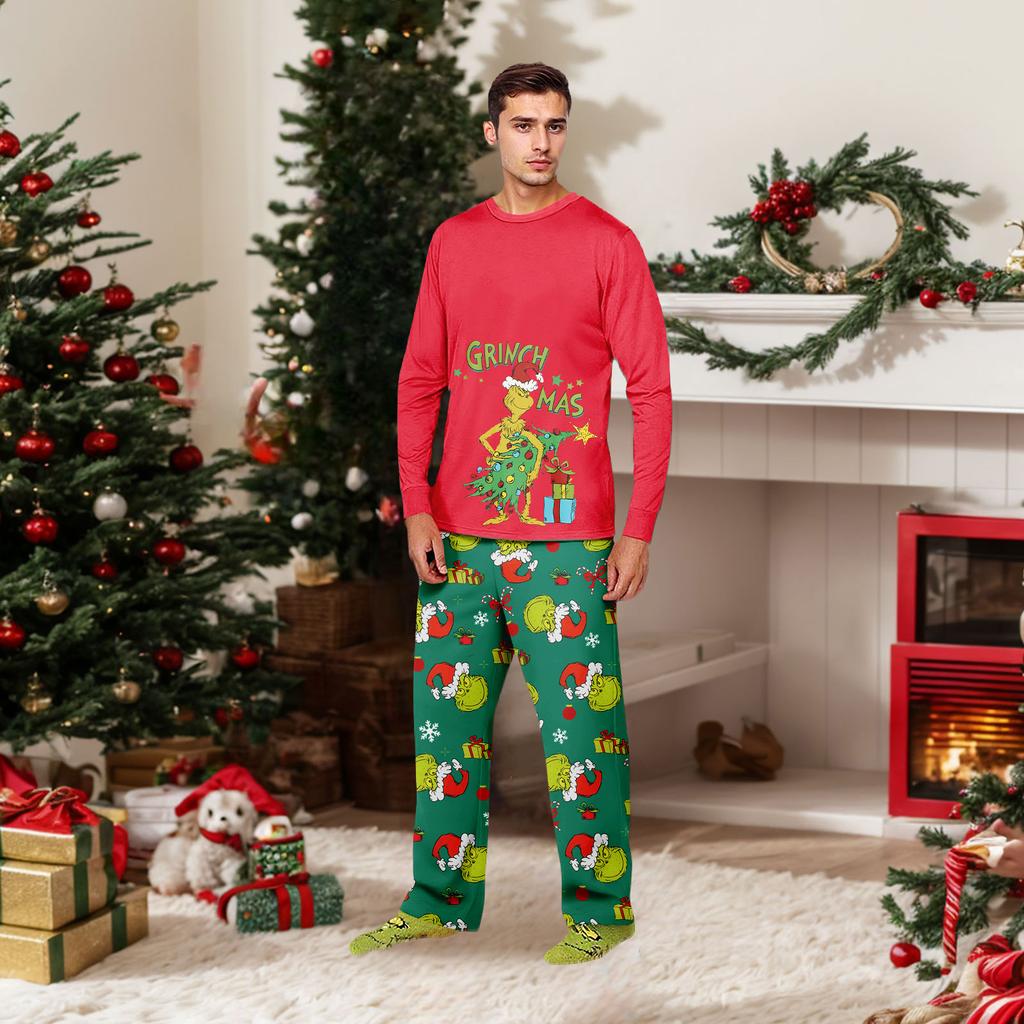Christmas Print Cute Family Set Pajamas, Home Clothes, Family Set Long Sleeve Top Pants Set