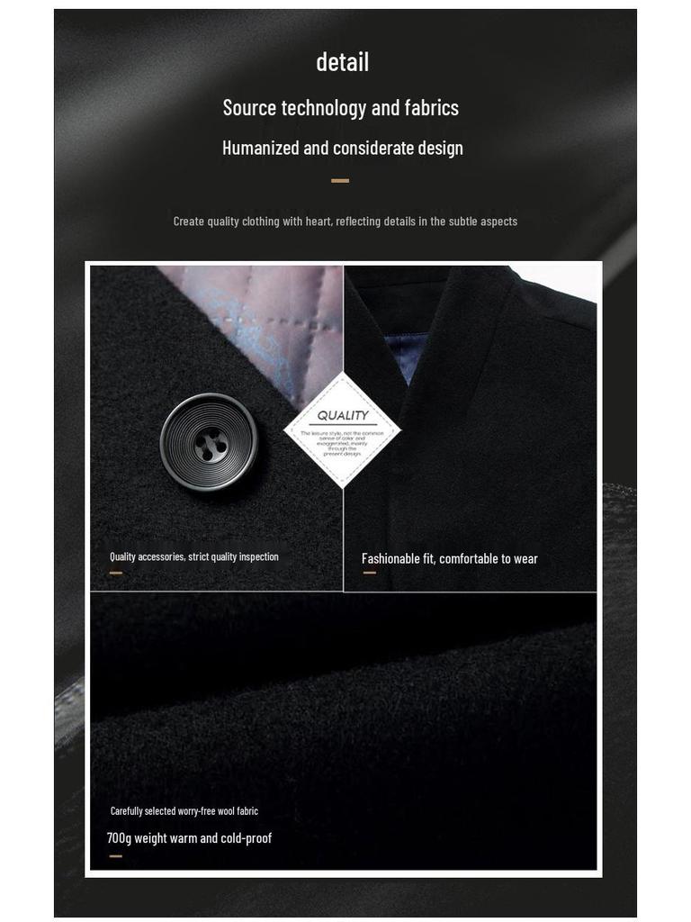 Middle-Aged Men's Korean Style Slim-Fit Woolen Overcoat for Autumn and Winter