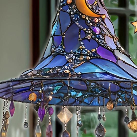 Halloween Witch Hat Hanging Decoration Stained Glass 2D Flat Acrylic