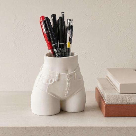 Butt Pen Holder, 3D Printed Female Form Pencil Cup, Body Art Booty Shaped White Desk Organizer for Home Office Supplies