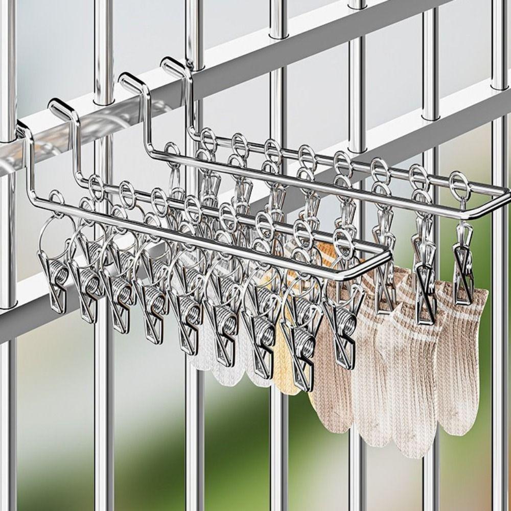 Windproof Socks Drying Rack Stainless Steel Socks Clips Durable Laundry Hanger  Balcony