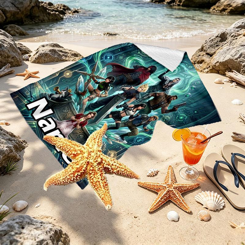Custom Name Personalized Final Fantasy Print Beach Towel, for Trip Camping Beach Party Home Decor, Birthday Gift for Family & Friends