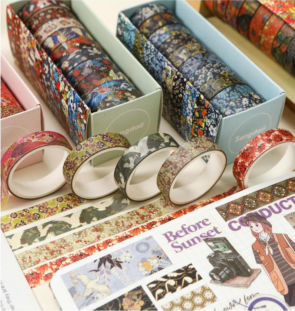 10 Rolls Kyoto Ukiyo-e Washi Tape Set Japanese Traditional Art Retro Wave Floral Pattern Masking Tape for Diary Album