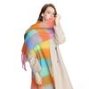 Winter Female Lattice Imitation Cashmere Scarf for Women Thick Warm Pashmina Bufanda Shawl Rainbow Tassel Echarpe Poncho Stoles
