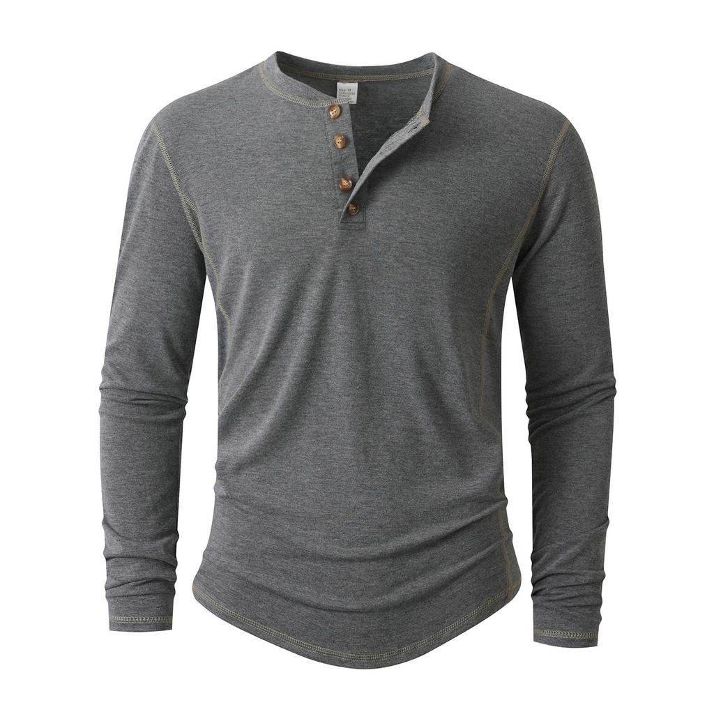 Men'S Button Up Long Sleeved Fashionable Casual Sports Top