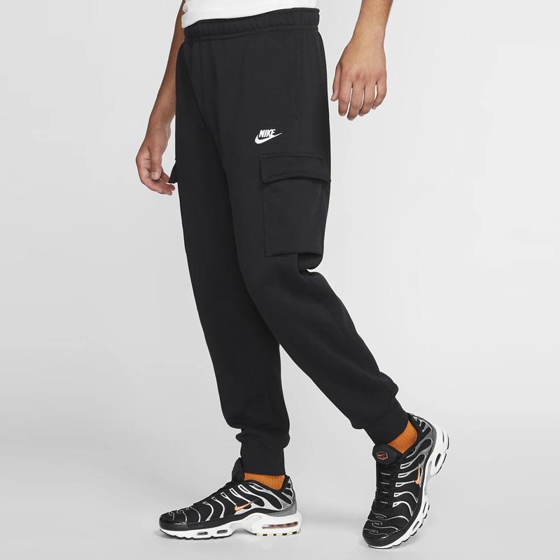 Nike Спортивная одежда Клубные флисовые брюки-карго черные/черные/белые мужские уличные одежды CD3129-010