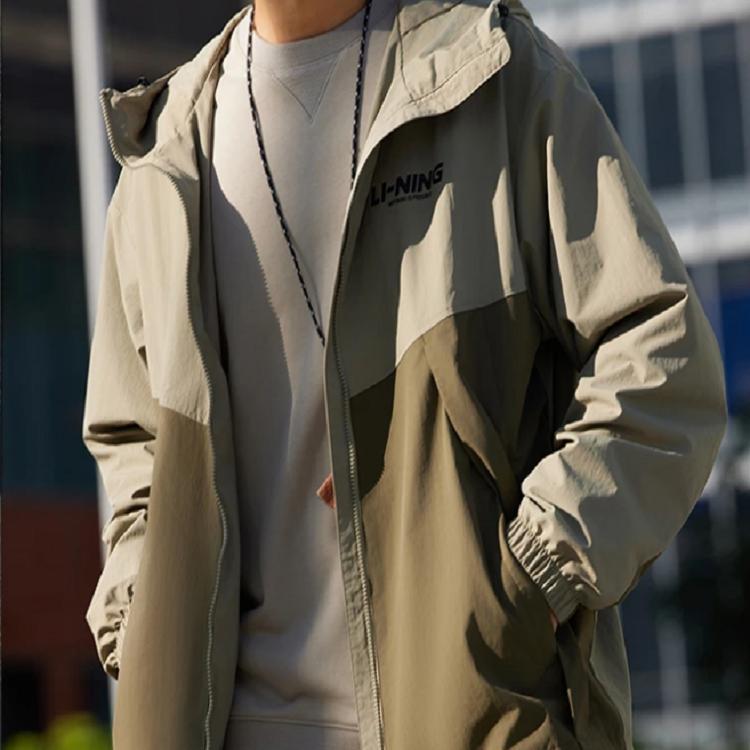 Li-Ning Ветрозащитная водоотталкивающая спортивная куртка с капюшоном и логотипом, мужские куртки Lantau-Green AFDT833-4