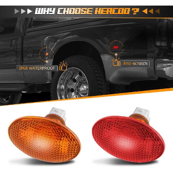 HERCOO LED Dually Bed Fender Side Marker Lights Front Rear Lamps Compatible With Ford 1999-2010 F350 F450 F550 Super Duty