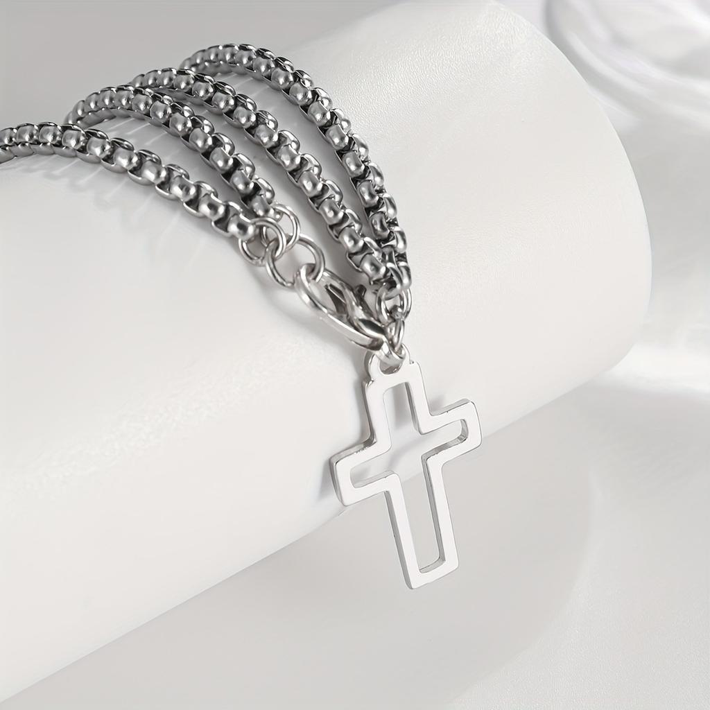 Men's Fashion Double Chain Cross Hollow Wrist Bracelet Lobster Claw Buckle Stainless Steel Bracelet Hip Hop Punk Party Jewelry