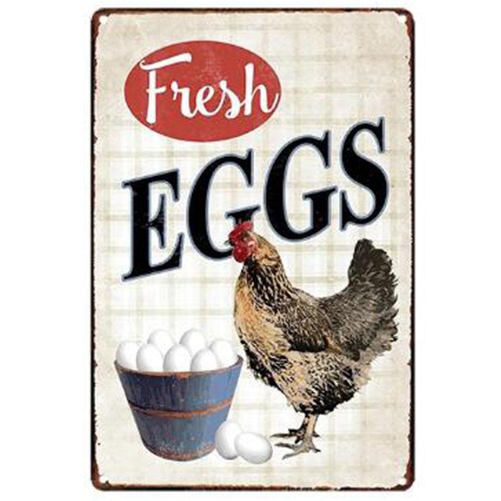 Mfoever Farm Fresh Eggs Metal Tinplate Sign Poster Chicken Egg Shabby Chic Tin Signs Metal Plate xcm