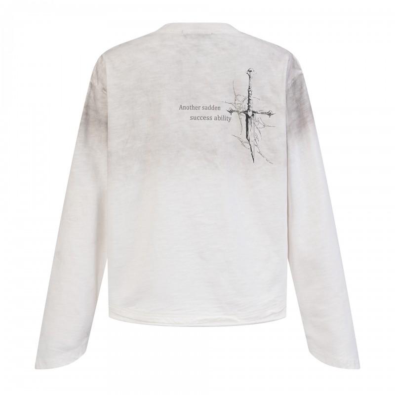 Magic Bear 2026 American Street Style Long Sleeve T-Shirt Cotton Cross Print Washed Vintage Loose Fit Teens