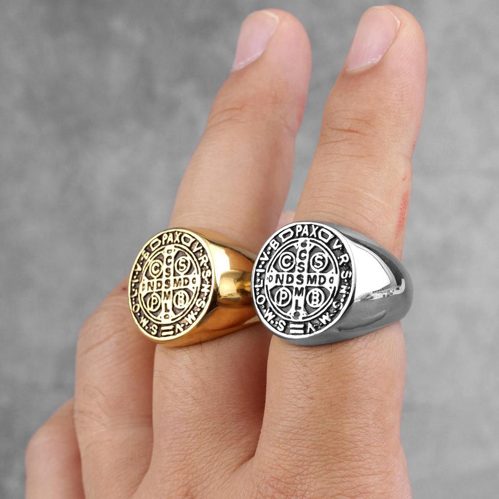 Saint Benedict Cspb Золото Черный Крест Мужские Кольца Панк Хип-Хоп для Парня Мужской Ювелирные Изделия Из Нержавеющей Стали Креативный Подарок Оптовая Продажа