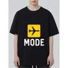 Crewneck T Shirt Black Airplane Icon and Mode Text Travel Fashion Casual Wear