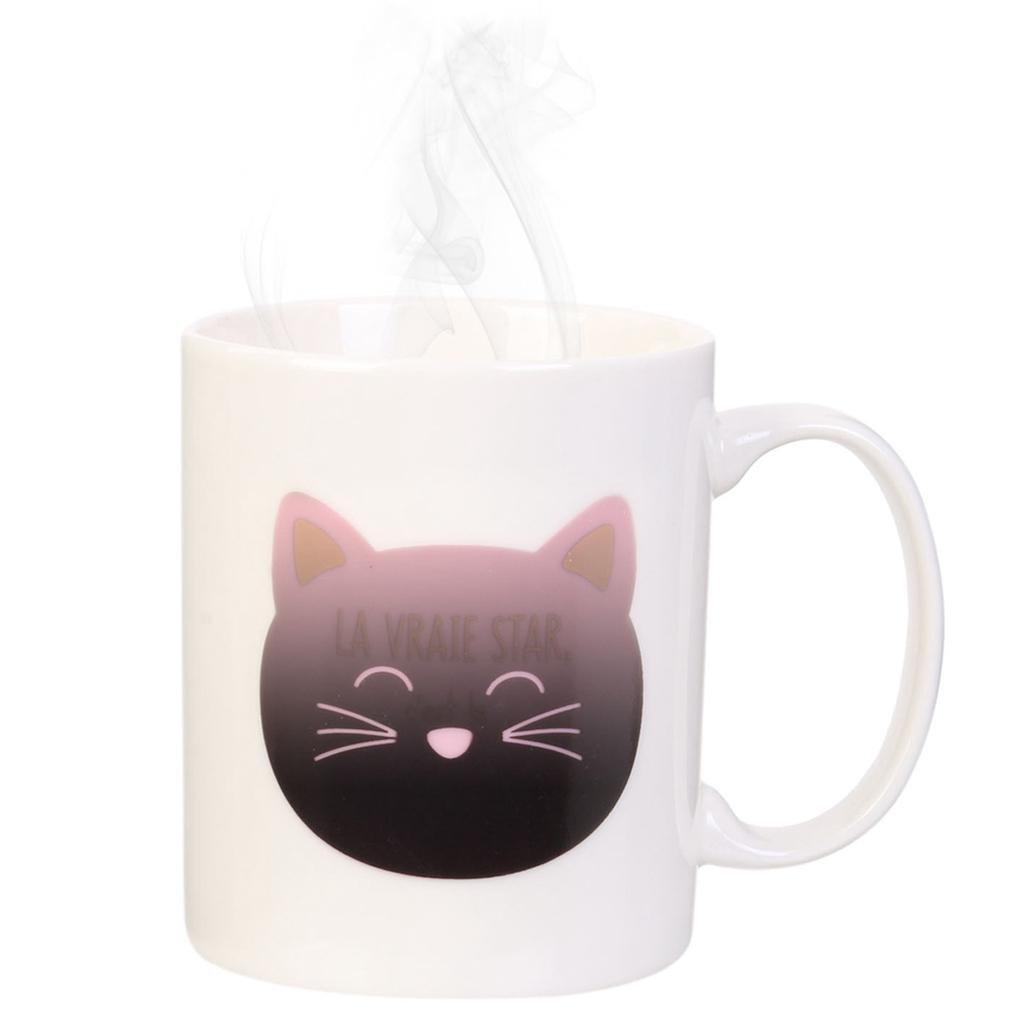Les Trésors De Lily [R0342] - Thermal Ceramic Mug 'Cats' Pink (the Real Star - It's the Cat) - 35 Cl