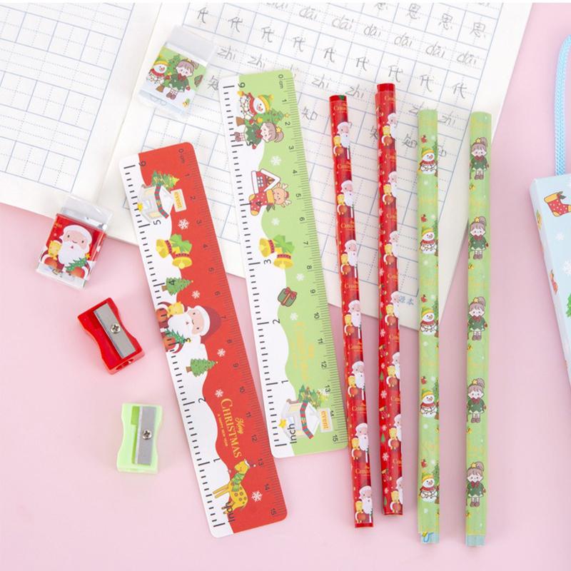 5 шт. кавайный детский канцелярский набор подарочная коробка призовой подарок для детского сада рождественский подарок карандаш линейка ластик точилка канцелярский набор