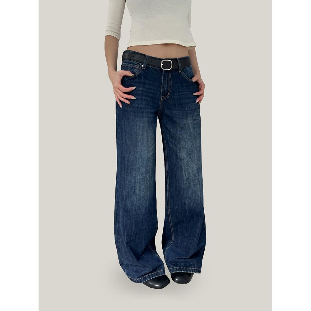 Spring high street casual straight jeans women's basic versatile trousers women