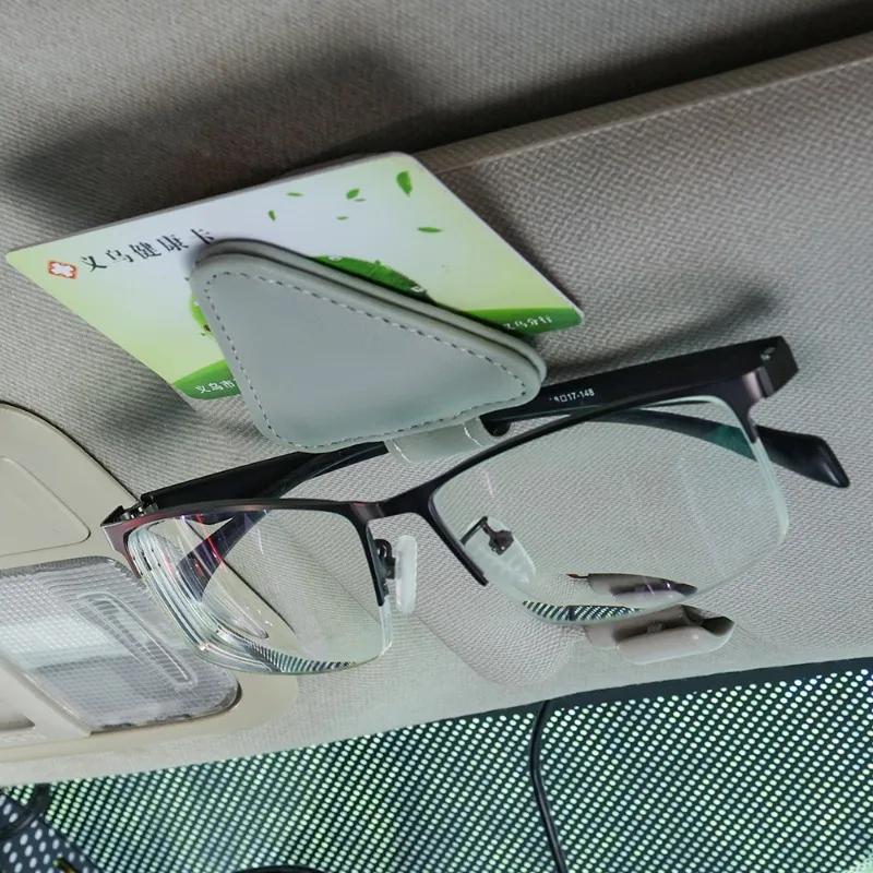 Держатель для очков на солнцезащитный козырек автомобиля, универсальный магнитный держатель для солнцезащитных очков, держатель для карт, крепление для салона, кожаный держатель для билетов