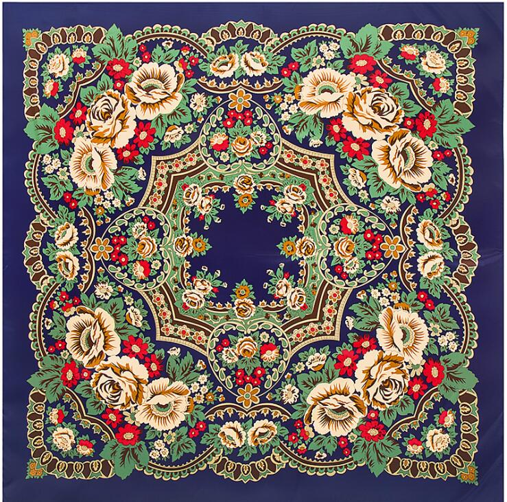 New Luxury Brand Design Sago Cycas Palm Tree Winter Square Scarf 130cm Twill Silk Scarf Women Kerchief Scarves For Ladies