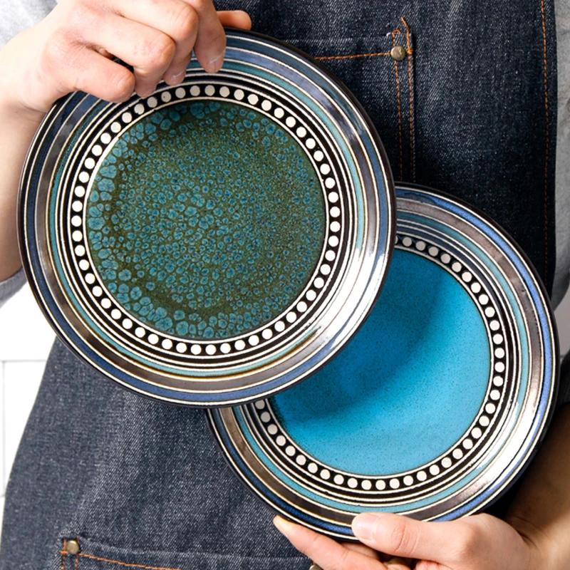 Креативные керамические тарелки в стиле ретро, элитная круглая тарелка для суши, изысканные блюда, обеденная тарелка, бытовая посуда