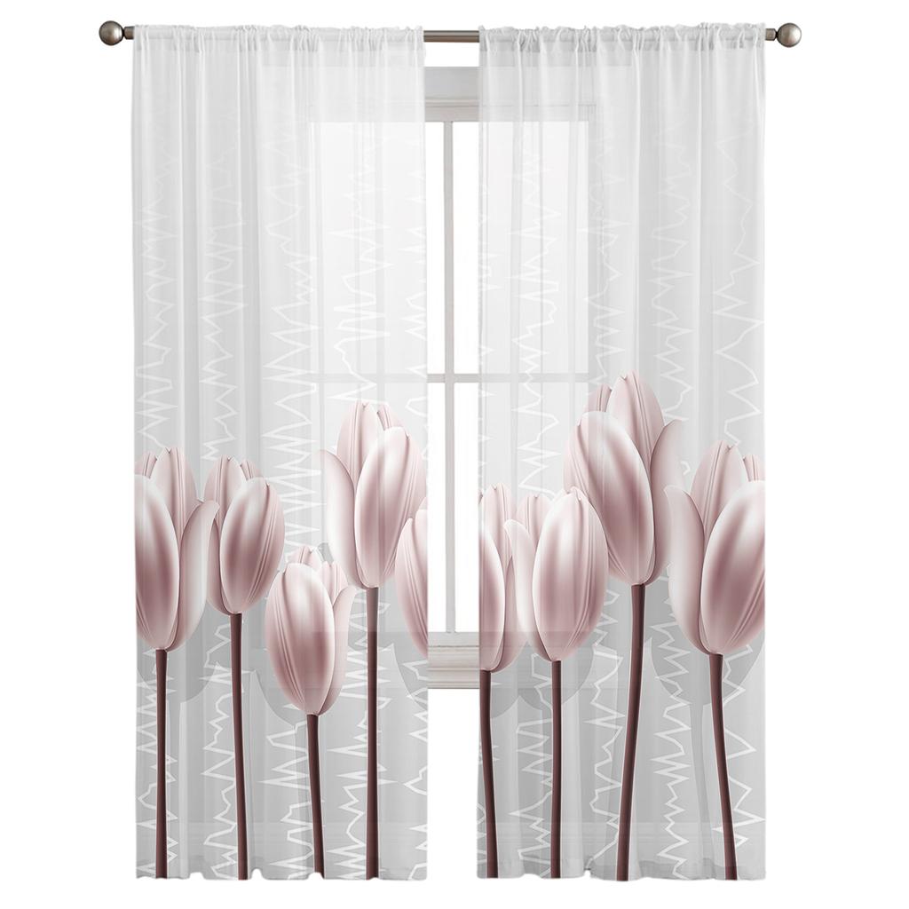 Абстрактные розовые тюльпаны портрет шифон прозрачные шторы для гостиной спальни домашнее украшение окно вуаль тюлевая штора драпировки