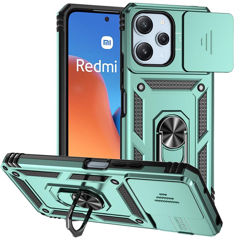 Чехол для Xiaomi Redmi 12 4G Чехол Броня Сдвижная Защита Объектива Камеры Задняя Крышка для Redmy 12 Redmi12 4G Кольцо-Подставка Ударопрочный Funda