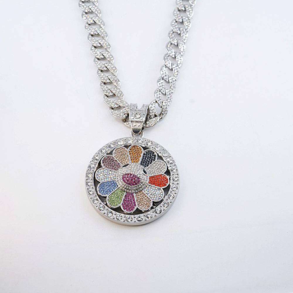 Красочный вращающийся кулон в виде подсолнуха, кубинский предмет, европейское и американское ожерелье, модный бренд в стиле хип-хоп, персонализированные цветочные украшения