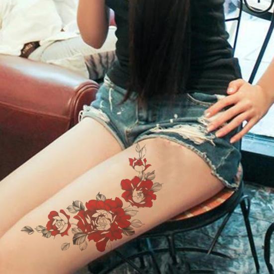 Китайские цветочные временные татуировки наклейки красные цветы водонепроницаемые наклейки для тела долговечные поддельные татуировки фестиваль вечеринка наклейки для кожи искусство