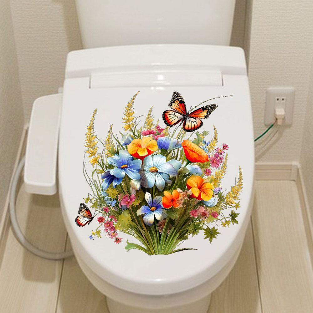 Self-Adhesive Butterfly Flower Toilet Stickers Mildew-proof Toilet Lid Decals Bedroom