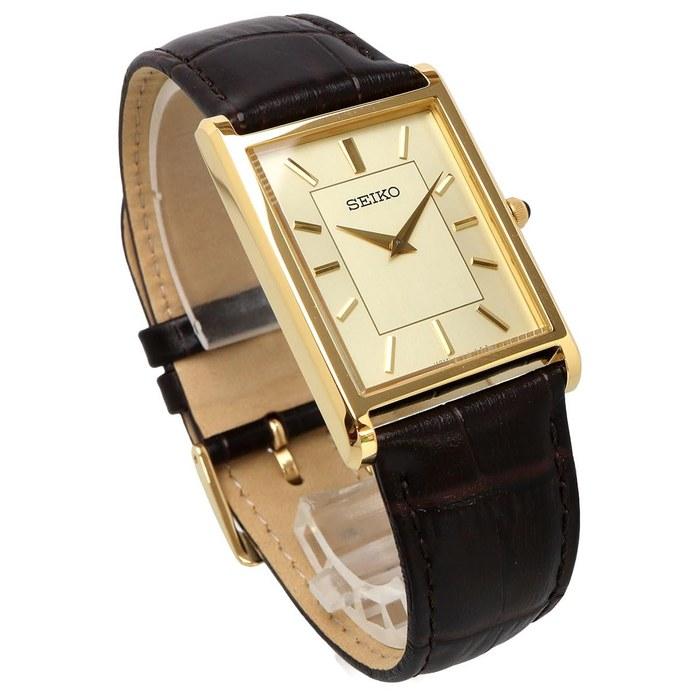 Seiko Quartz Men's Watch Sapphire Glass SWR106 Gold Dark Brown Leather Band