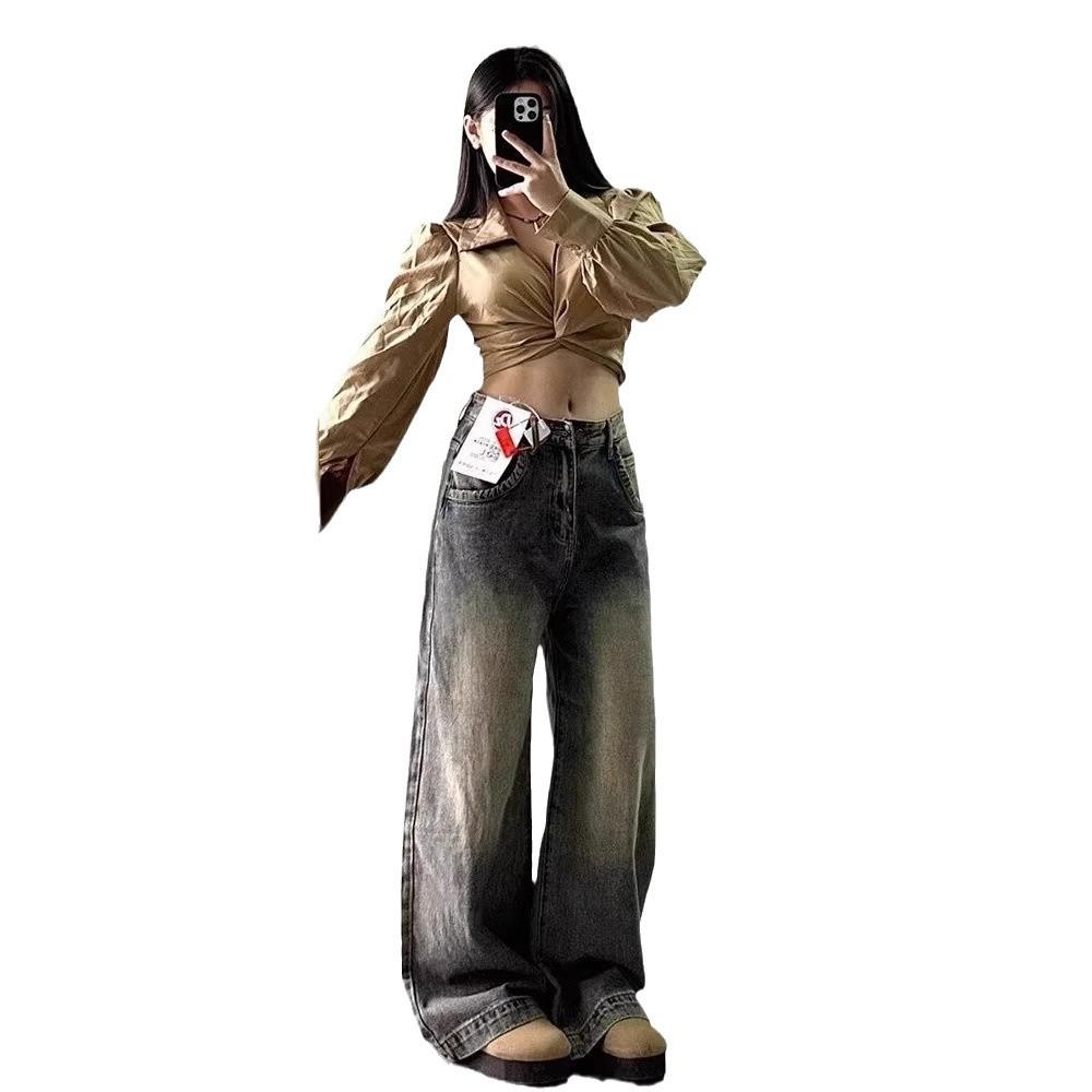 2025 Women's High-Waist Retro Straight Leg Jeans: Slimming, Loose-Fit, Wide-Leg Autumn Pants
