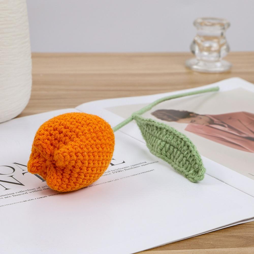 6 шт. вязаные крючком тюльпаны ручной работы вязаные цветы искусственные плетеные поддельные цветы со стеблями для украшения столов на День святого Валентина дома, свадьбы, вечеринки, офиса