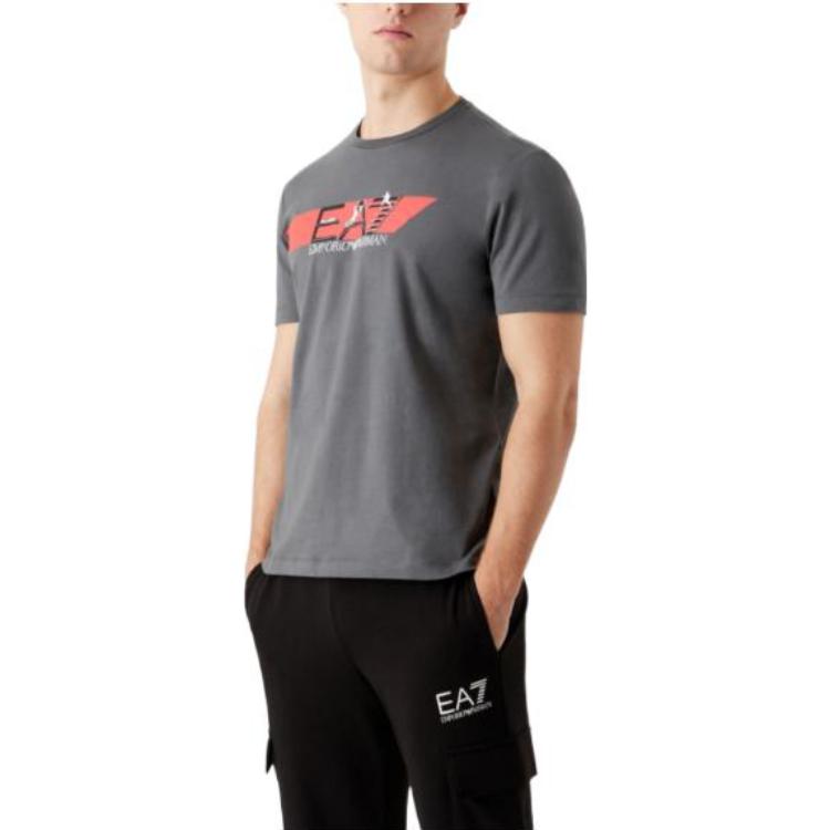 EMPORIO ARMANI EA7 T-Shirts Men's Iron Gray Crew Neck Moderate Straight Fit 3RPT39-PJ7CZ-1977