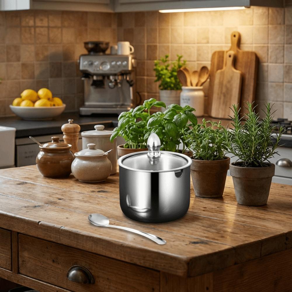 Wide-mouth Kitchen Condiment Pots with Soup Spoon Condiment Container Spice Jar Dining Table