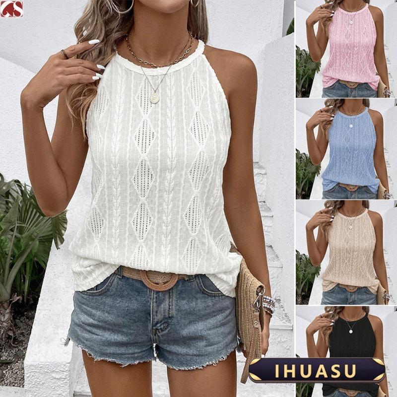 IHUASU Women's Fashion O-Neck Sleeveless Summer Spring Casual Blouses & Shirts Elegant