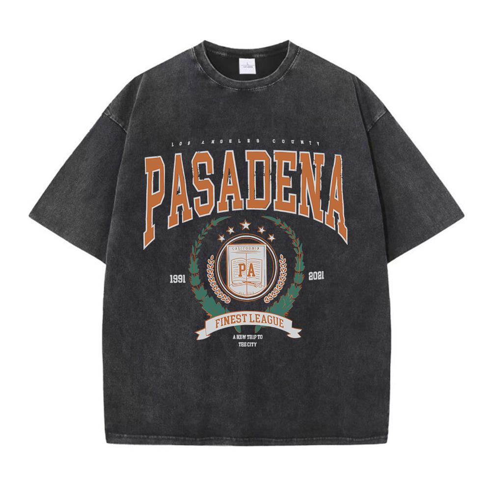 Летние женские хлопковые стираные футболки с принтом Pasadena Finest League, свободные потертые топы с круглым вырезом, уличная одежда