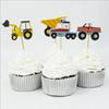24pcs Cartoon Car Truck Excavators Cupcake Toppers Pick Child Boy Birthday Party Wedding Cake Flag Decoration Supplies Kids Gift