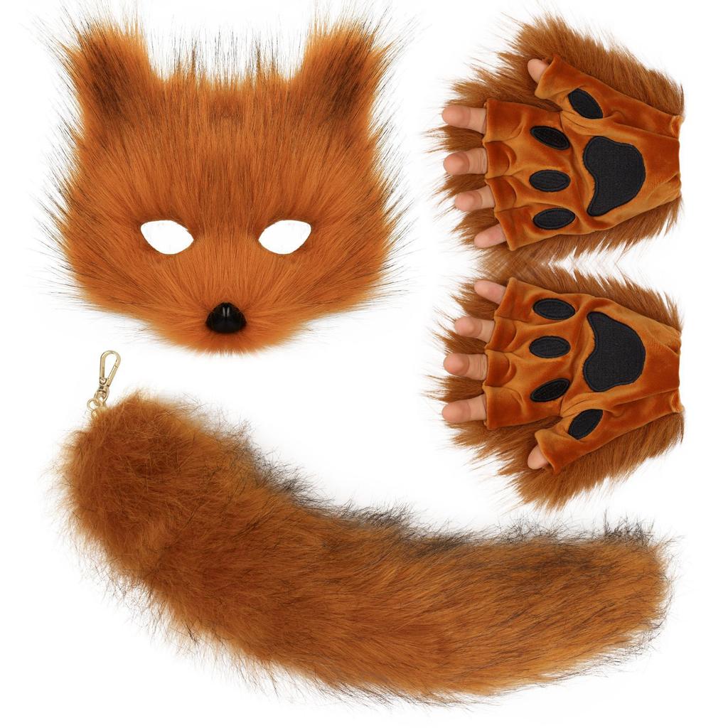 Plush set with simulated fox mask, gloves, and fox tail cos Handmade tools and accessories