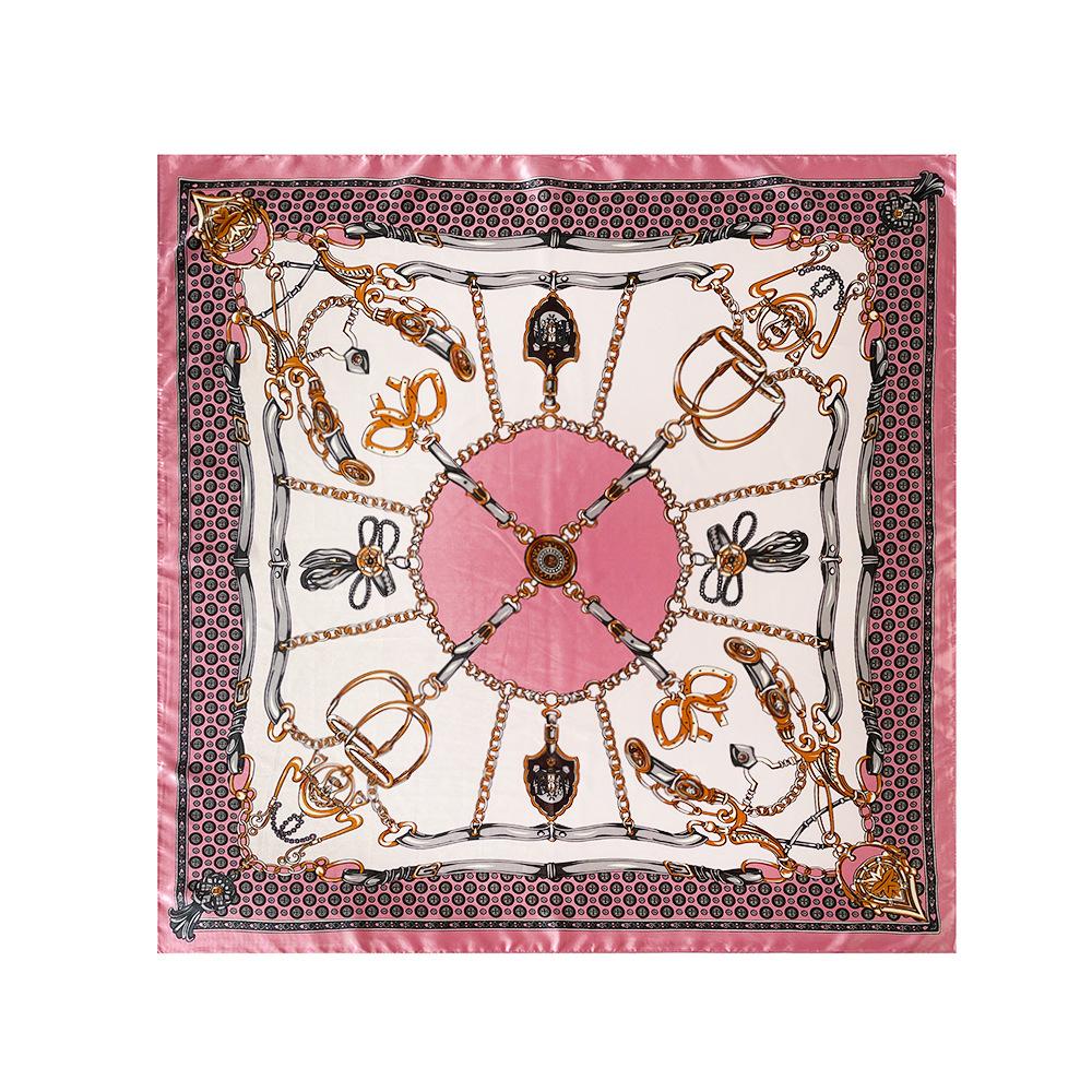 Women's satin artificial silk square scarf shawl classic chain printing silk scarf 90cm headscarf