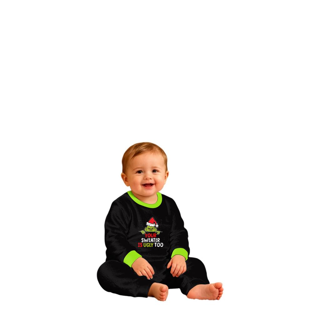 Parent-Child Matching Christmas Graphic Print Plush Loungewear Set for Holiday Sleepwear