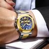 Men's Multifunction Quartz Watch Chronograph Luminous Water-Resistant Luxury Golden Steel Bracelet Men Moonswatch