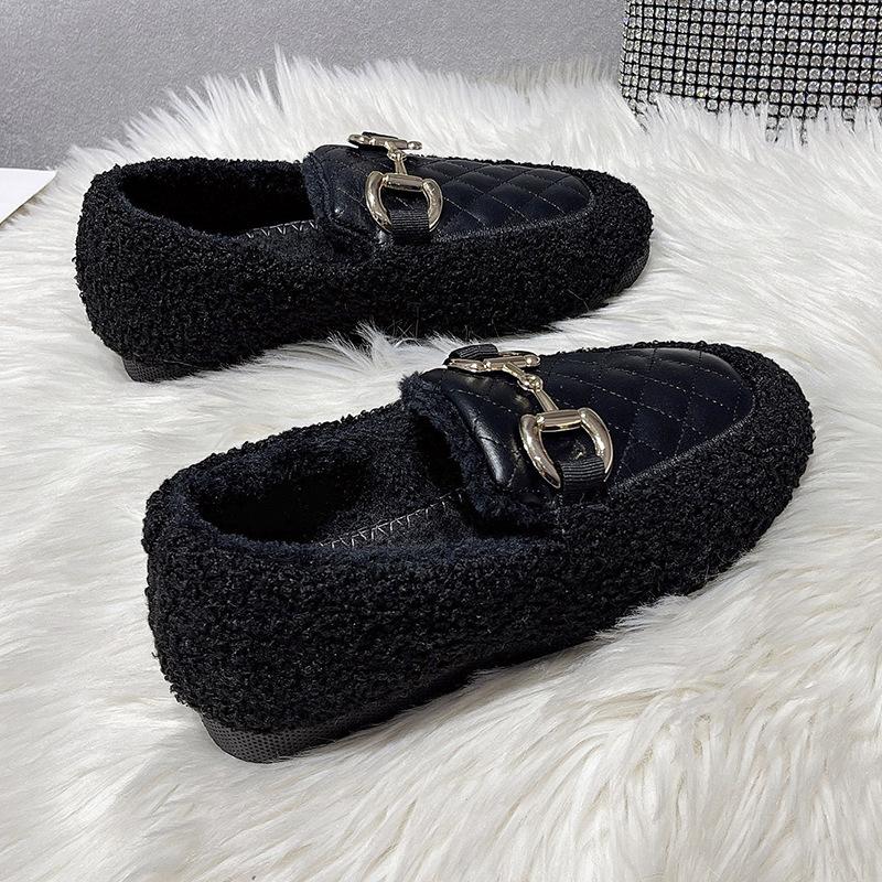 Осень и зима корейская версия женских хлопковых туфель, бархатные хлопковые тапочки, туфли Дуду, студенческие повседневные туфли на плоской подошве, пушистые туфли на один шаг,
