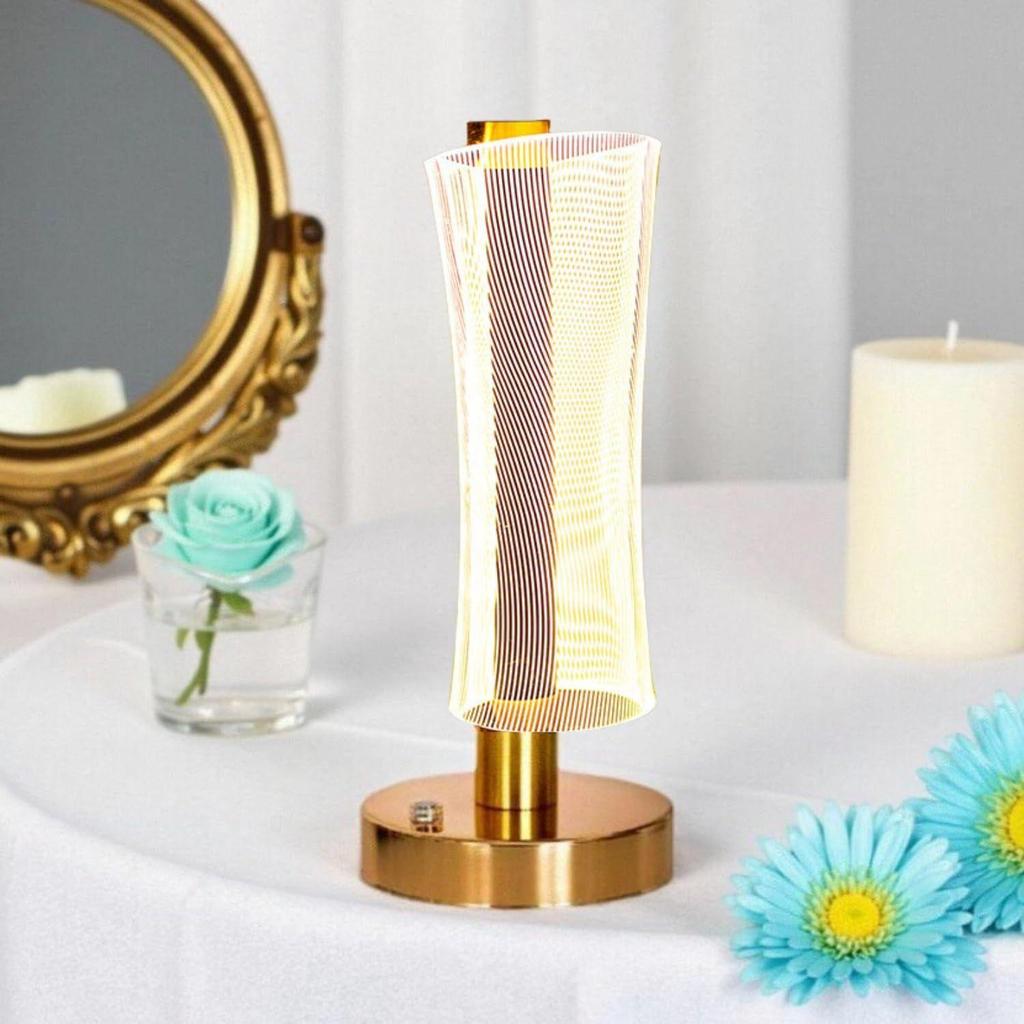 3D Acrylic LED Night Lamp with Gold Base – Starry Sky Waist Design 2, Touch Control Cordless Decorative Table Light for Bedroom, Living Room